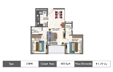 2 BHK-653 SqFt