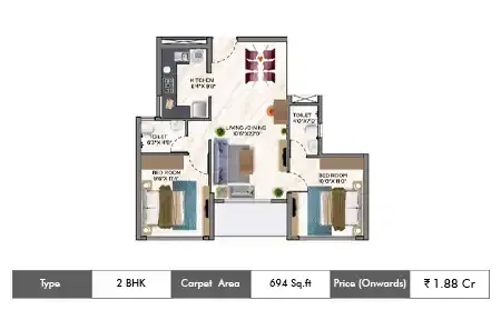 2 BHK-694 SqFt
