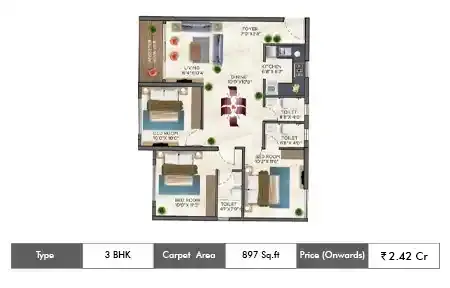 3 BHK-897 SqFt